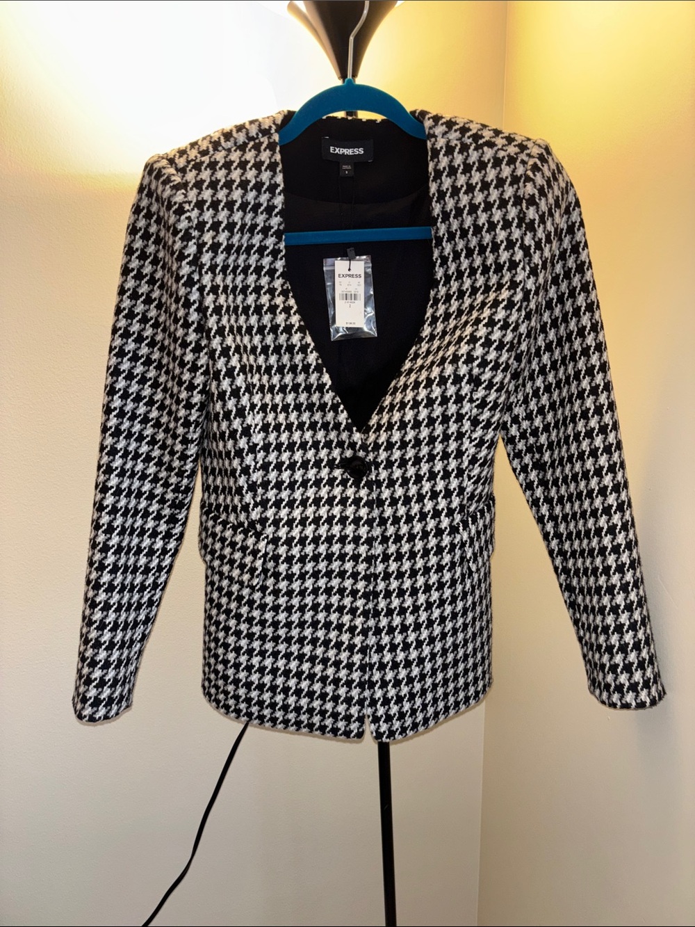Express Black & White Houndstooth Blazer Jacket Size 2